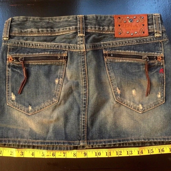 REPLAY Distress Fade Blue Denim Jean Mini Skirt S - Picture 2 of 8